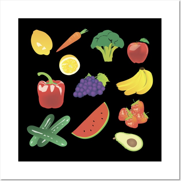 Colorful Fruits and Vegetables Wall Art by NorseTech